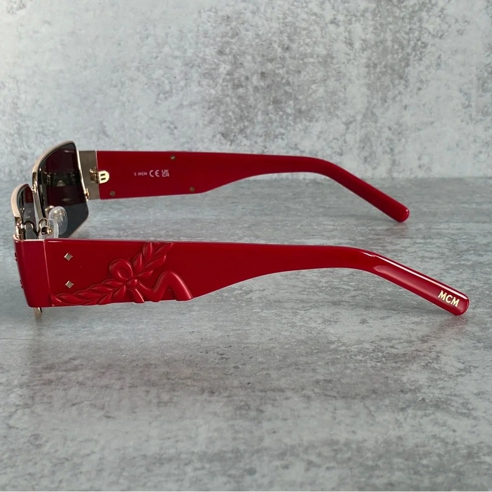 MCM MW0012 32E Red Gold Shield Sunglasses 55mm w/ Logo Case NWOT